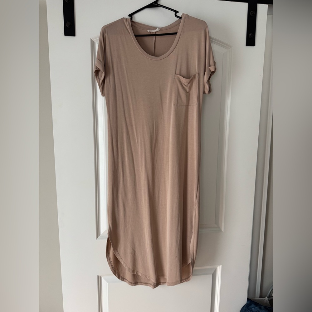 Lush Beige Short Sleeve T-Shirt Dress